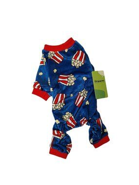 Fitwarm Dog Small Blue Velour Popcorn Print Pet Pajamas